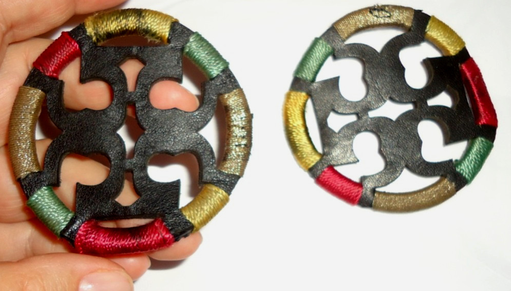 Authentic Tory Burch Emblem Logo Leather Black Colorful Accents Size-2.8 in