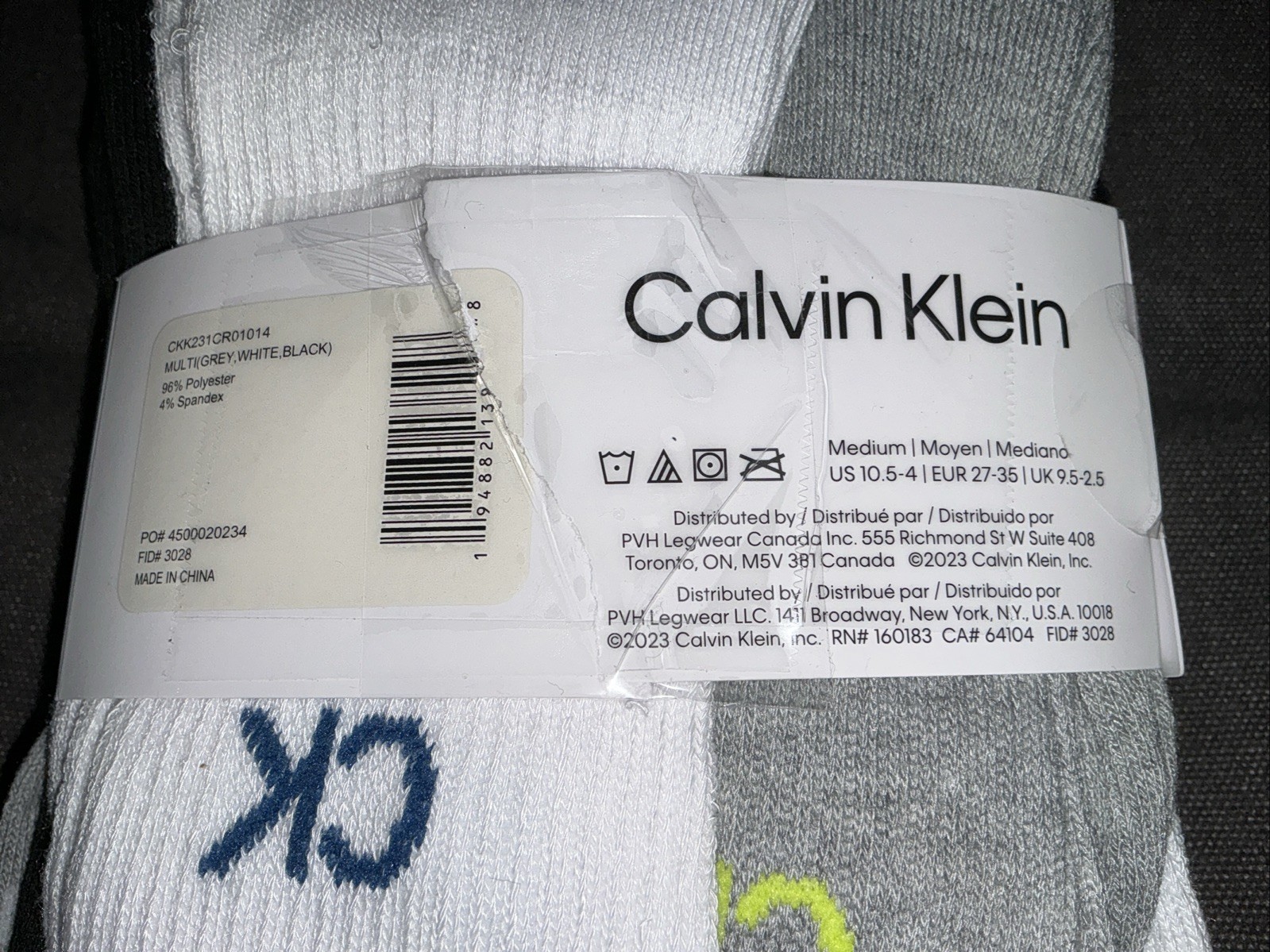 NWT Calvin Klein Kids Socks -6 Pair Cushioned CREW Socks White, Black, Gray