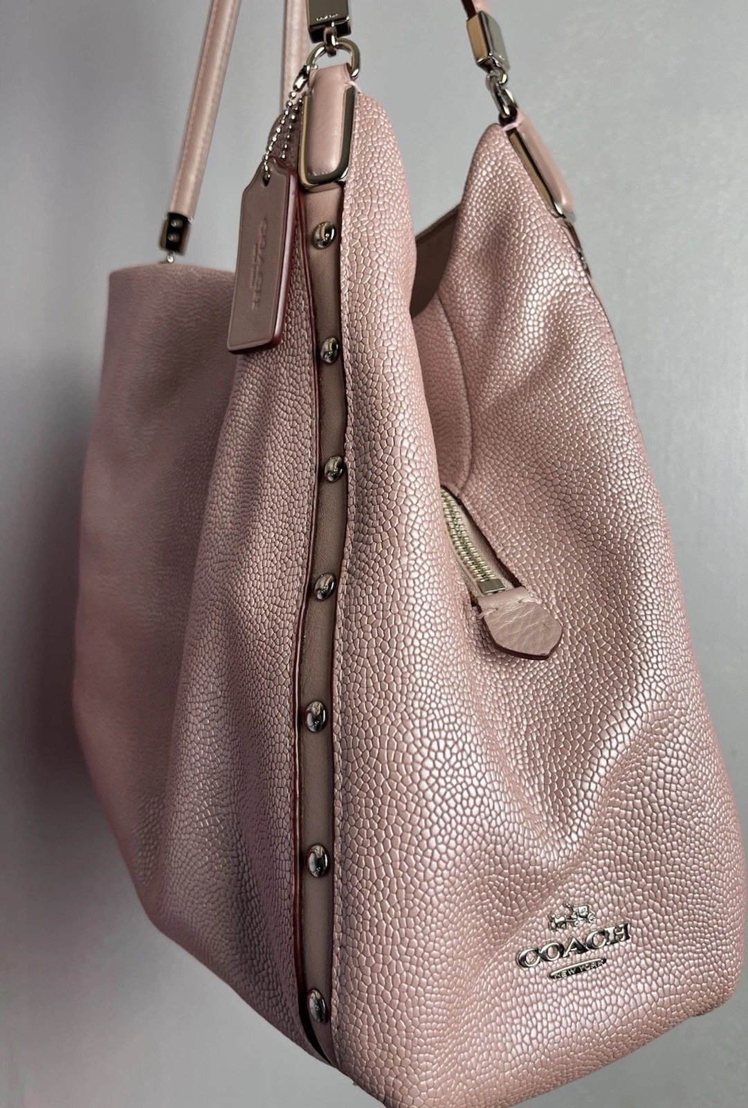 Coach F35211 Phoebe Madison Studded Caviar Pink Leather Shoulder Bag Tuberose