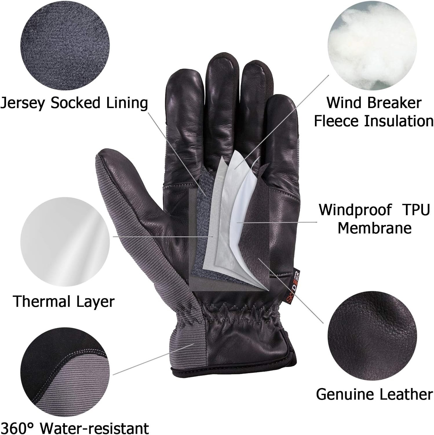 SKYDEER Super Soft and Warm Winter Gloves with Deersplit Leather Suede and 3M Th