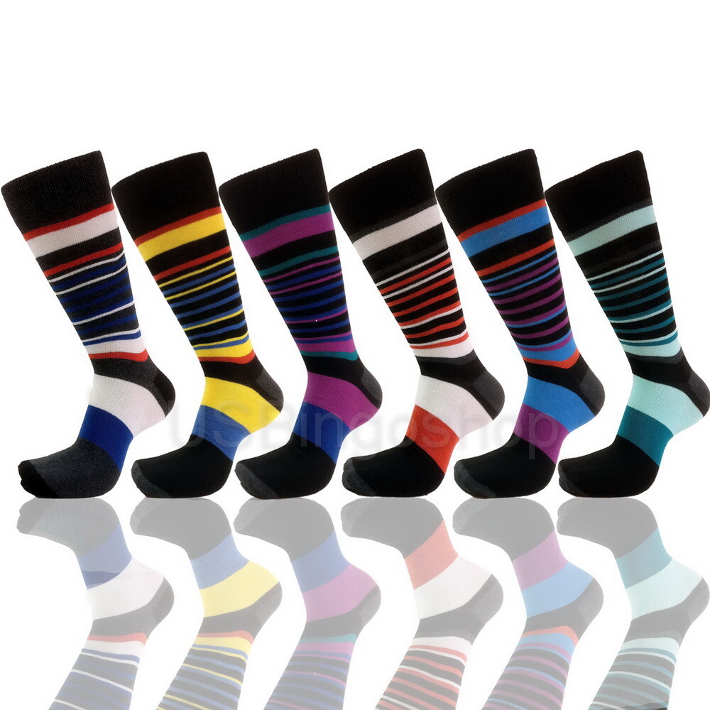 6 Pairs Ydst5 New Cotton Men Striped Style Dress Socks Size 10-13 Multi Color