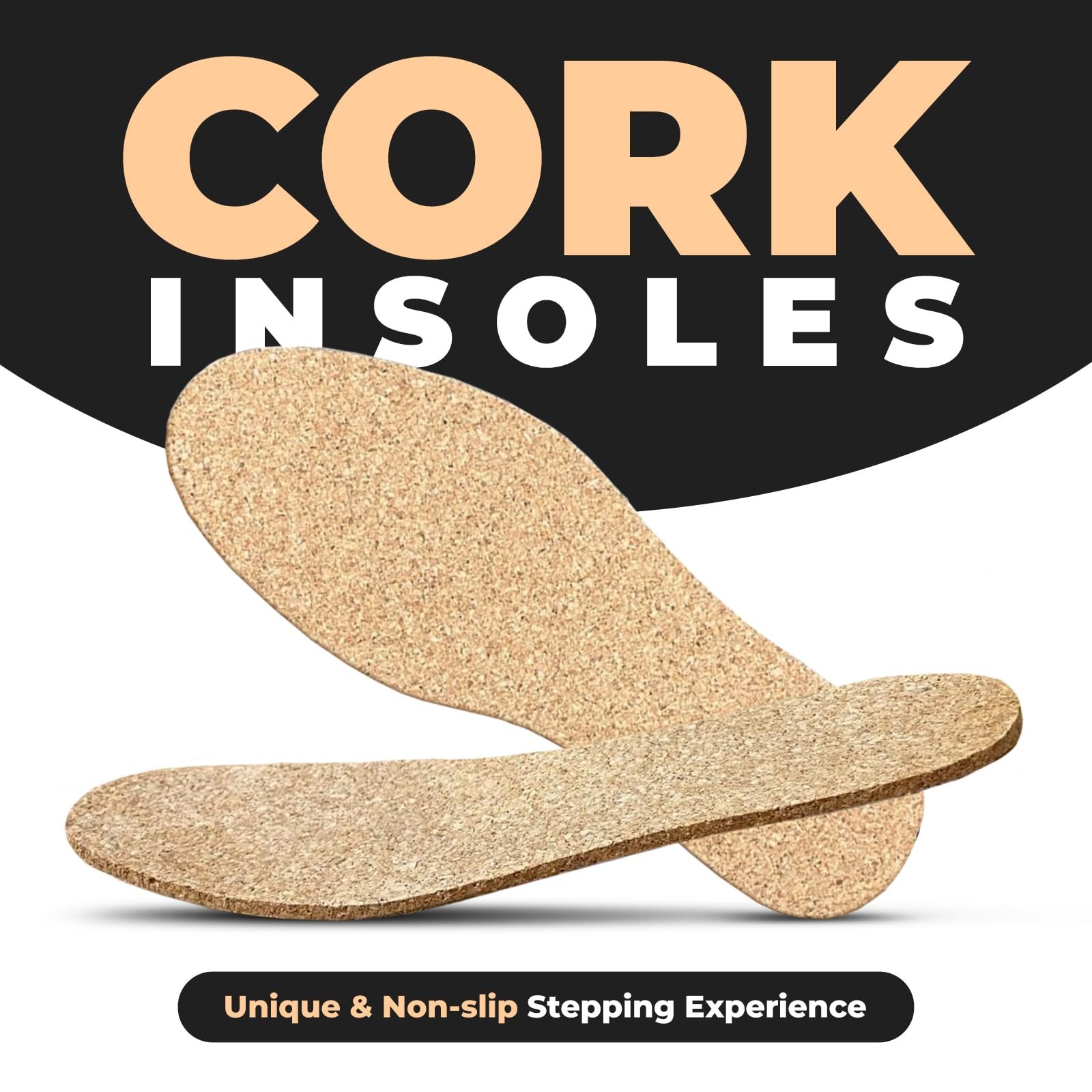Cork Insoles, Flat Shoe Inserts, Natural 9.8～12.2inches/4mm(0.16 Inch), Brown