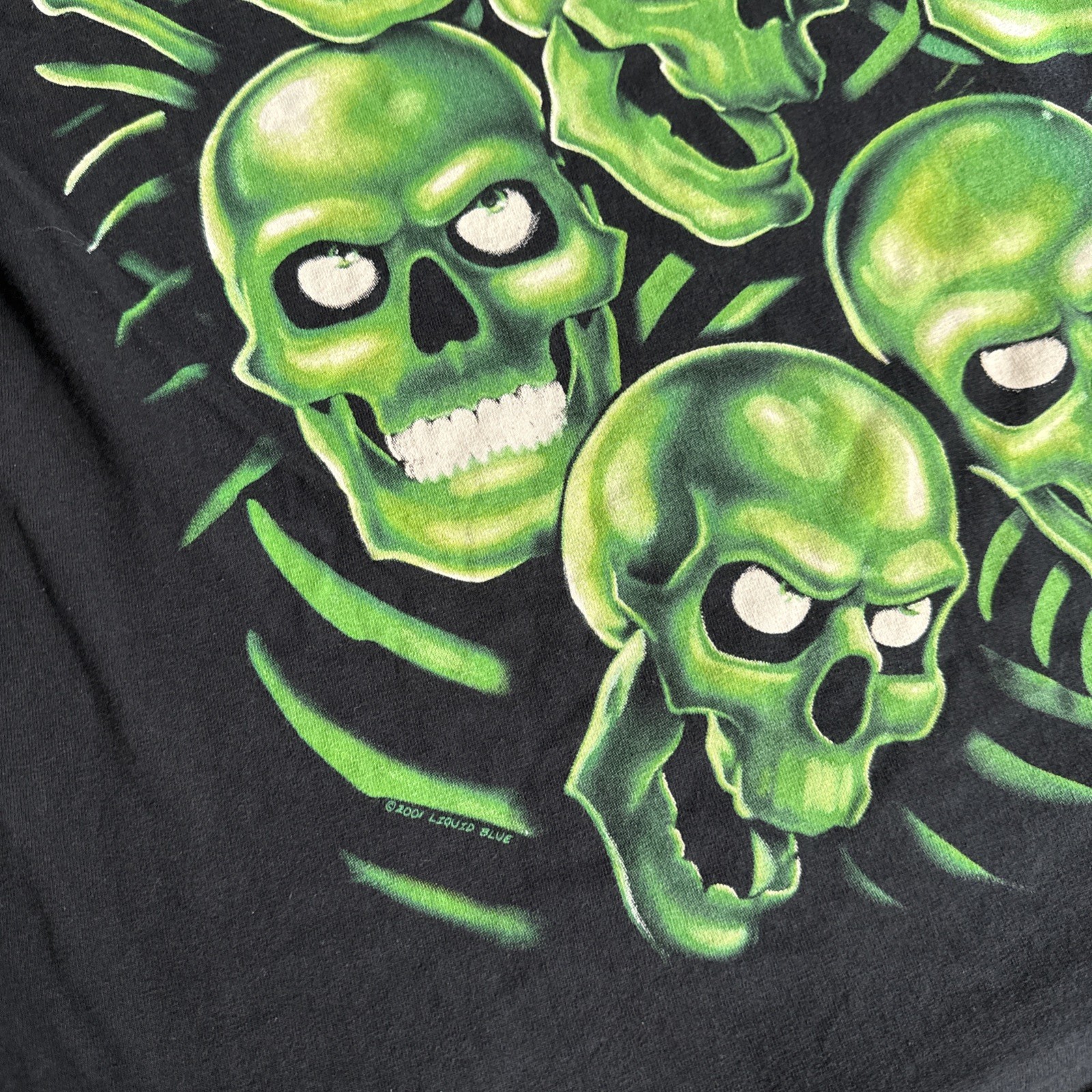 Liquid Blue All Over Green Skull Print Shirt 4XL Vintage 2001 Juicy J Authentic