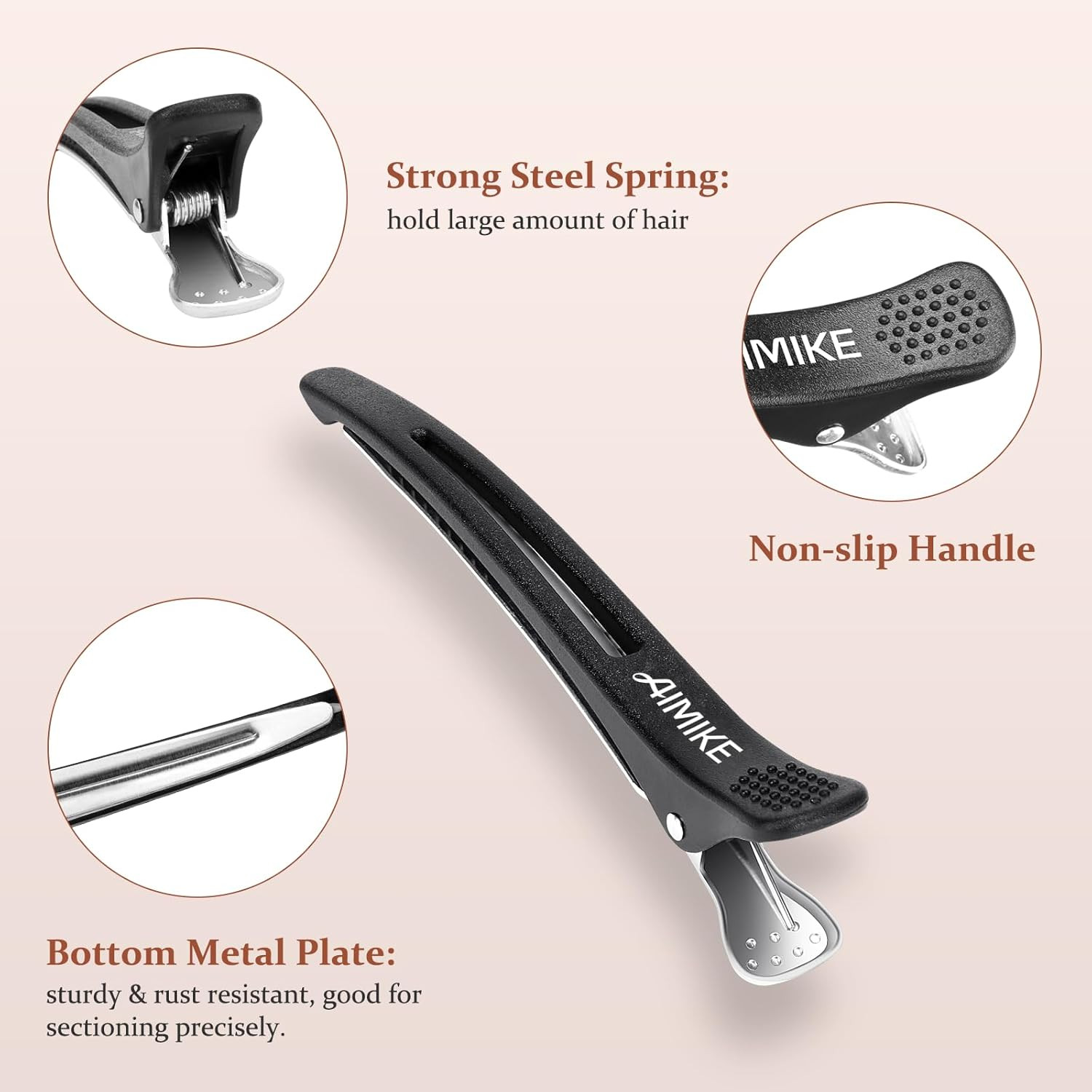 6 Pack 4.3 Inch Long Professional Hair Clips Non-Slip Hair Styling Clips