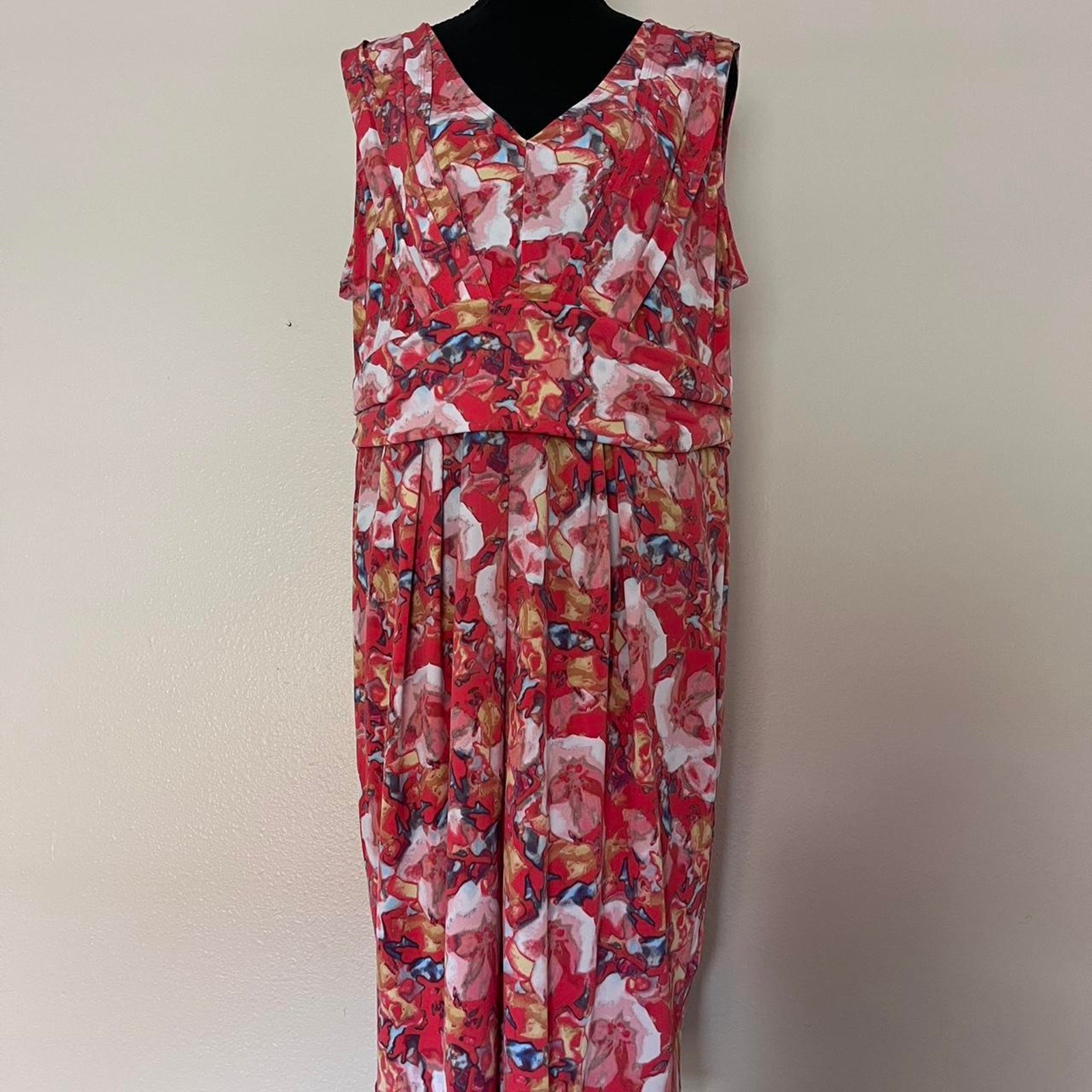 Simply Vera Vera Wang Red Floral V-Neck Midi Dress XL