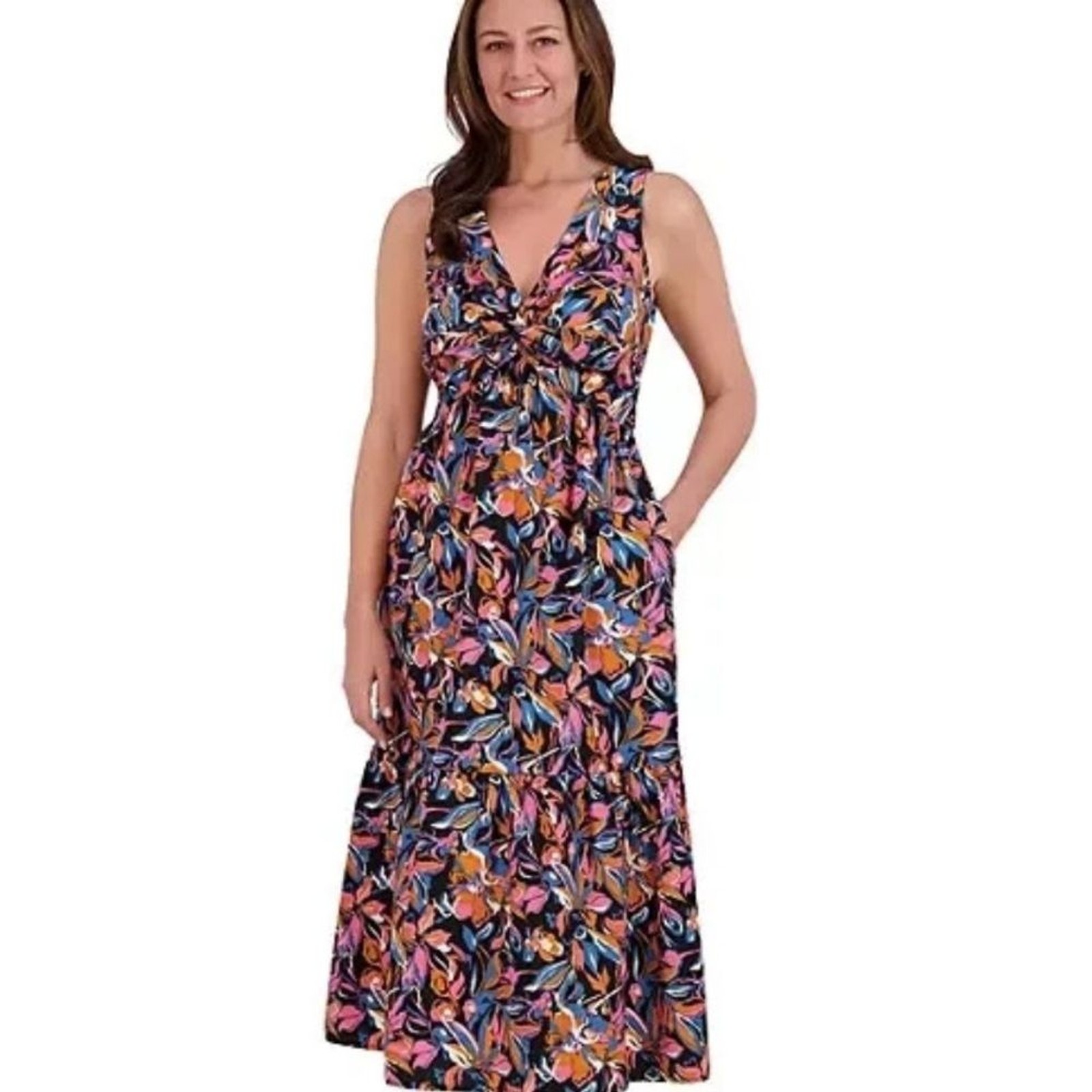 French Connection Floral Sleeveless Side Zipper and Pockets Maxi Dress Size XL