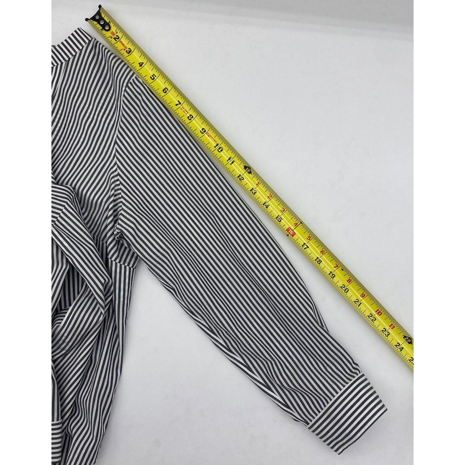 Talbots Womens Plus Petite XP Non-Iron Striped Split Neck Blouse Navy White