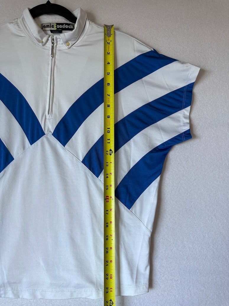 Jamie Sadock Golf Polo Women Medium White Blue Striped Quarter Zip Stretch Top