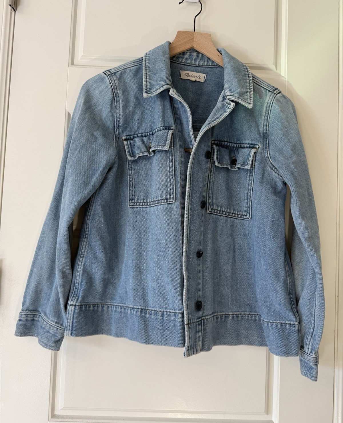 Madewell Denim Jacket Womens Small Light Wash Button Front Ruffle Pocket