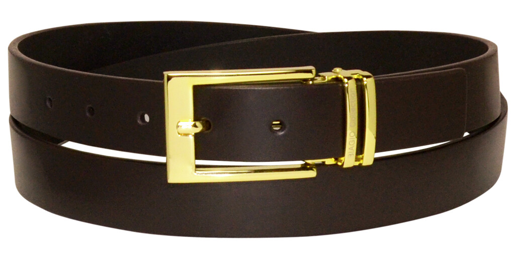 Biagio Men’s Solid BROWN Bonded Leather Dress Belt with Gold-Tone Buckle