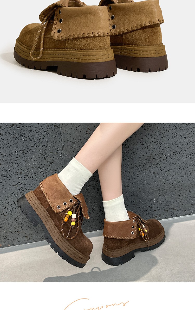 Real Leather Suede Ankle Boots Womens Platform British Thick Soled Casual Shoes