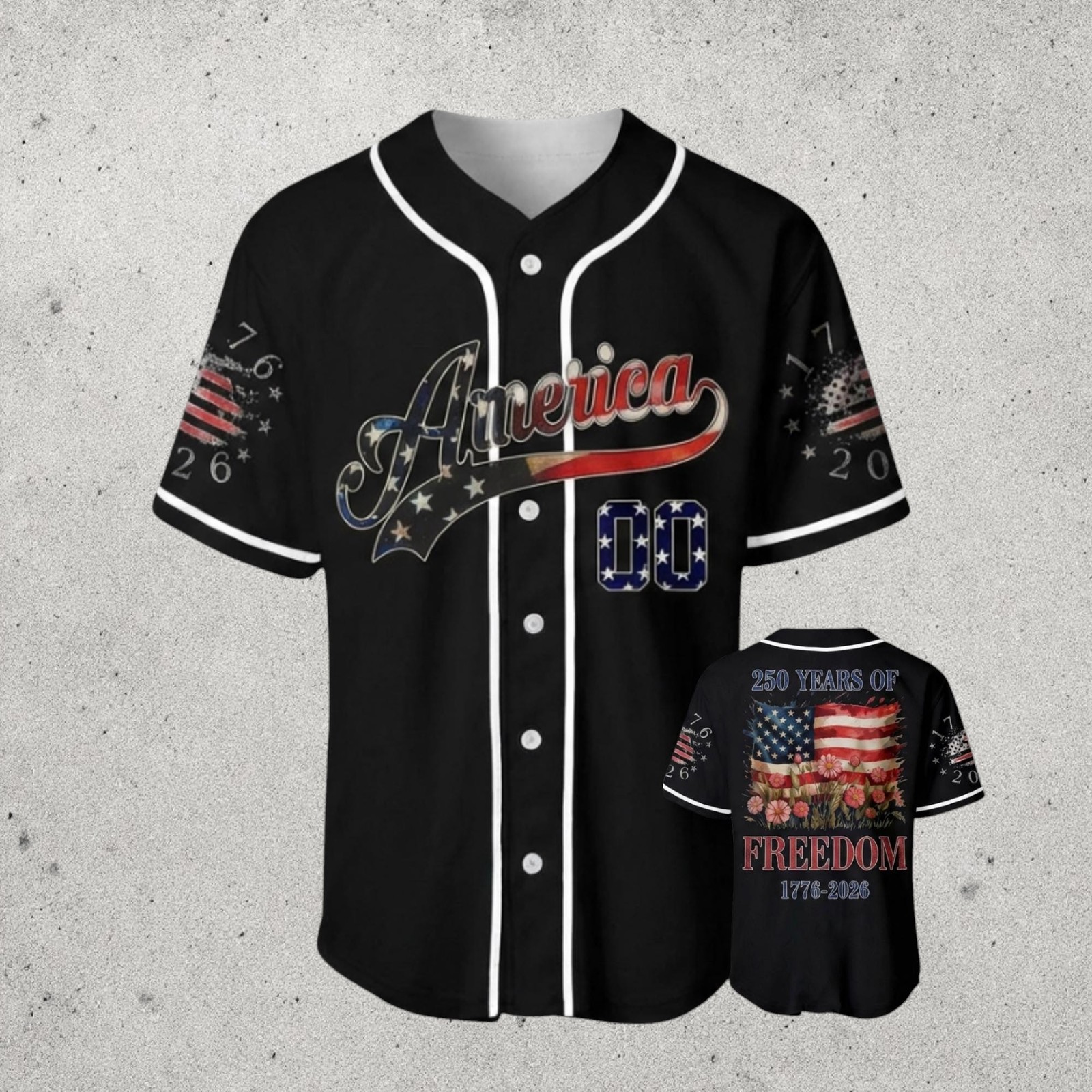 America 250th Anniversary Baseball Jersey USA Flag Patriotic Shirt