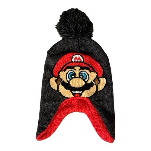 Nintendo Super Mario Boys Preschool Beanie Hat Ear Flaps Pom Pom Winter