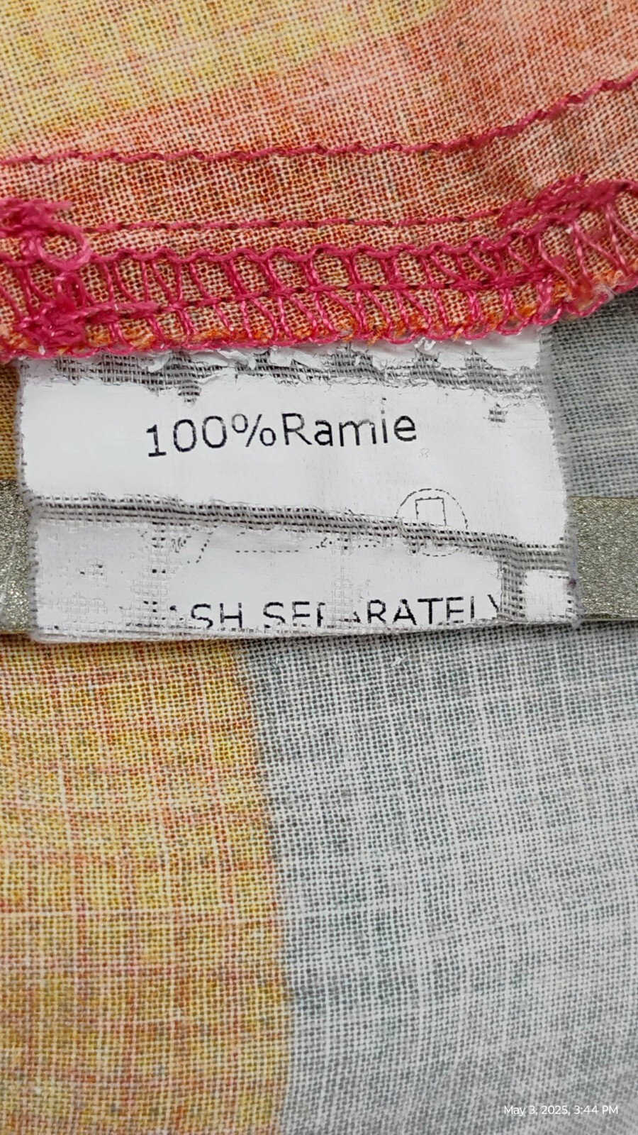Buykud Irregular Plaid 100% Ramie Button Blouse Shirt Colorful Long Sleeve XL