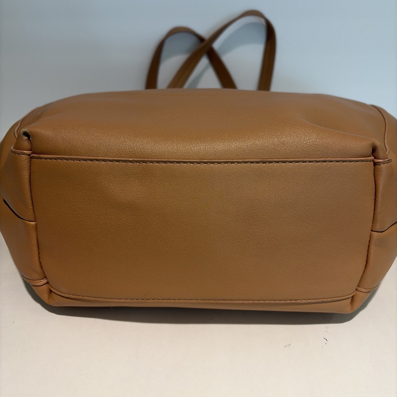 Anthropology Commuter Tote Bag Cognac Vegan Leather w/ Small Clochette Office
