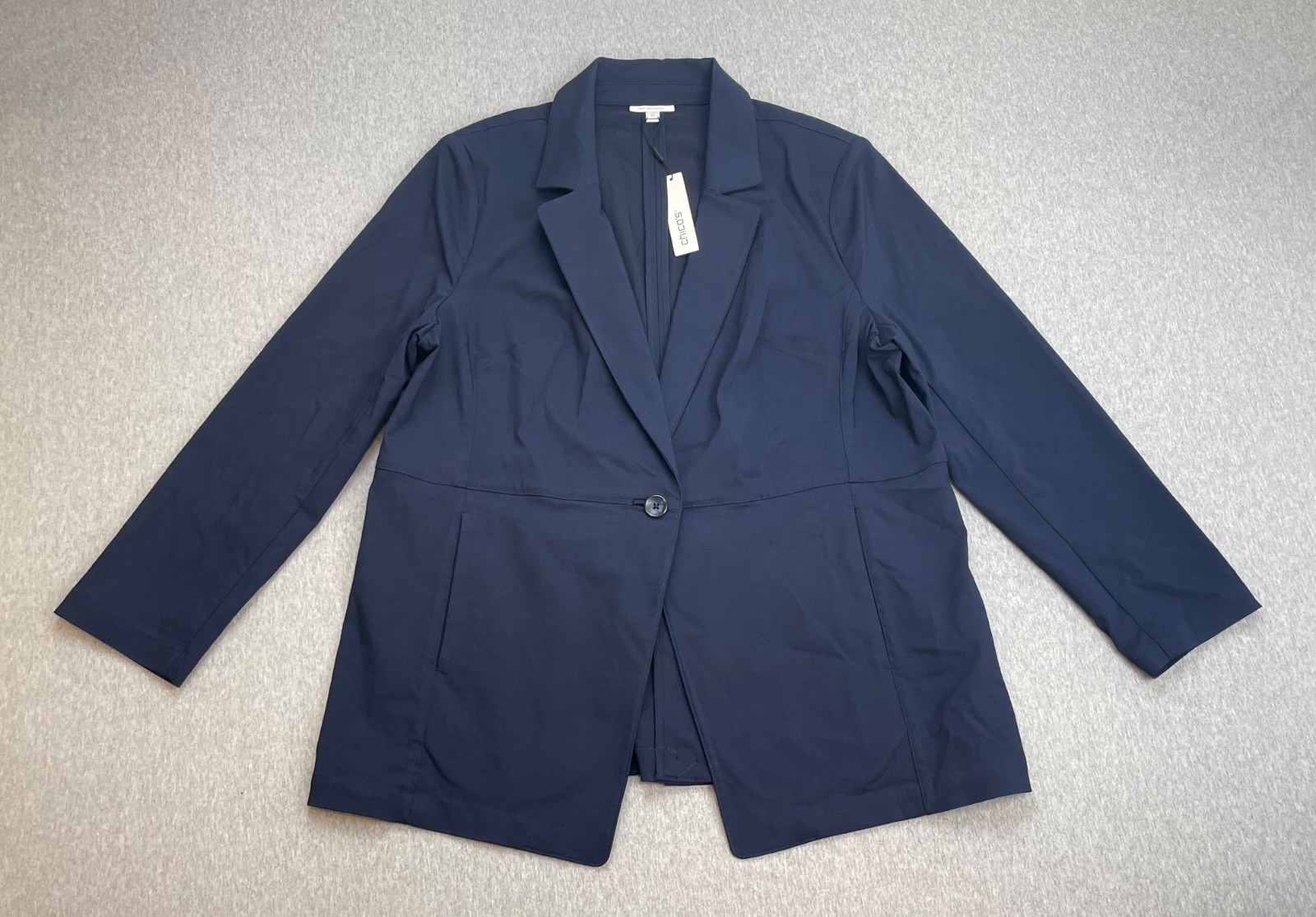 Chicos Blazer Womens 3.5 (XL/18) Navy Blue Stretch One-Button Single Breast NWT