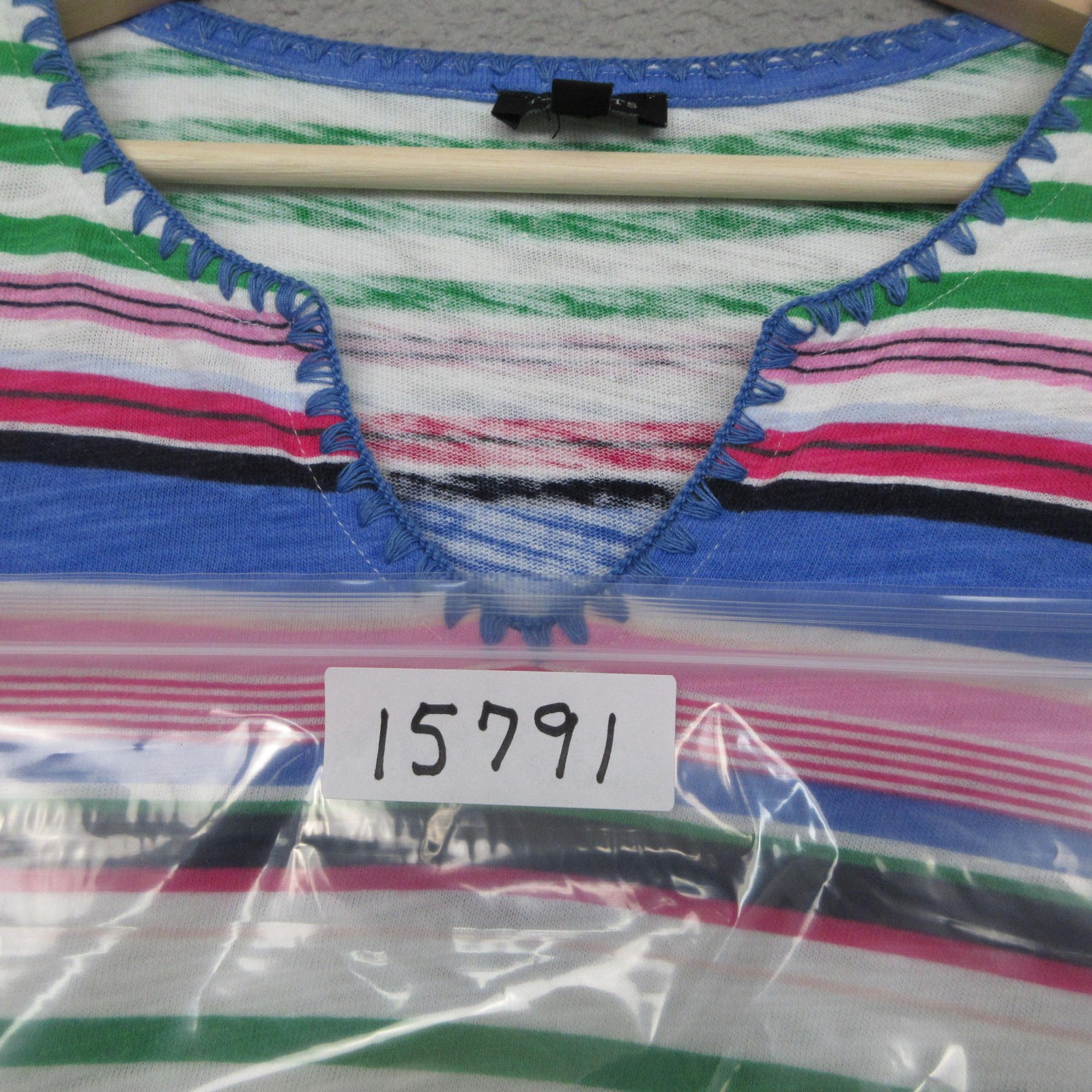 Talbots Linen Blend Tunic Top Women M Blue Green Striped Coastal Nautical Resort