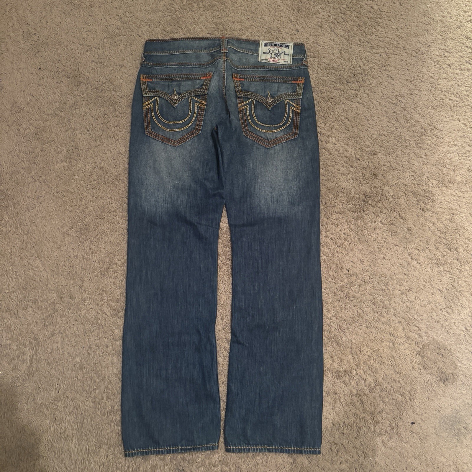 Vintage True Religion Men’s Jeans Ricky Mega Stitch Yellow Size 34×34 Y2K