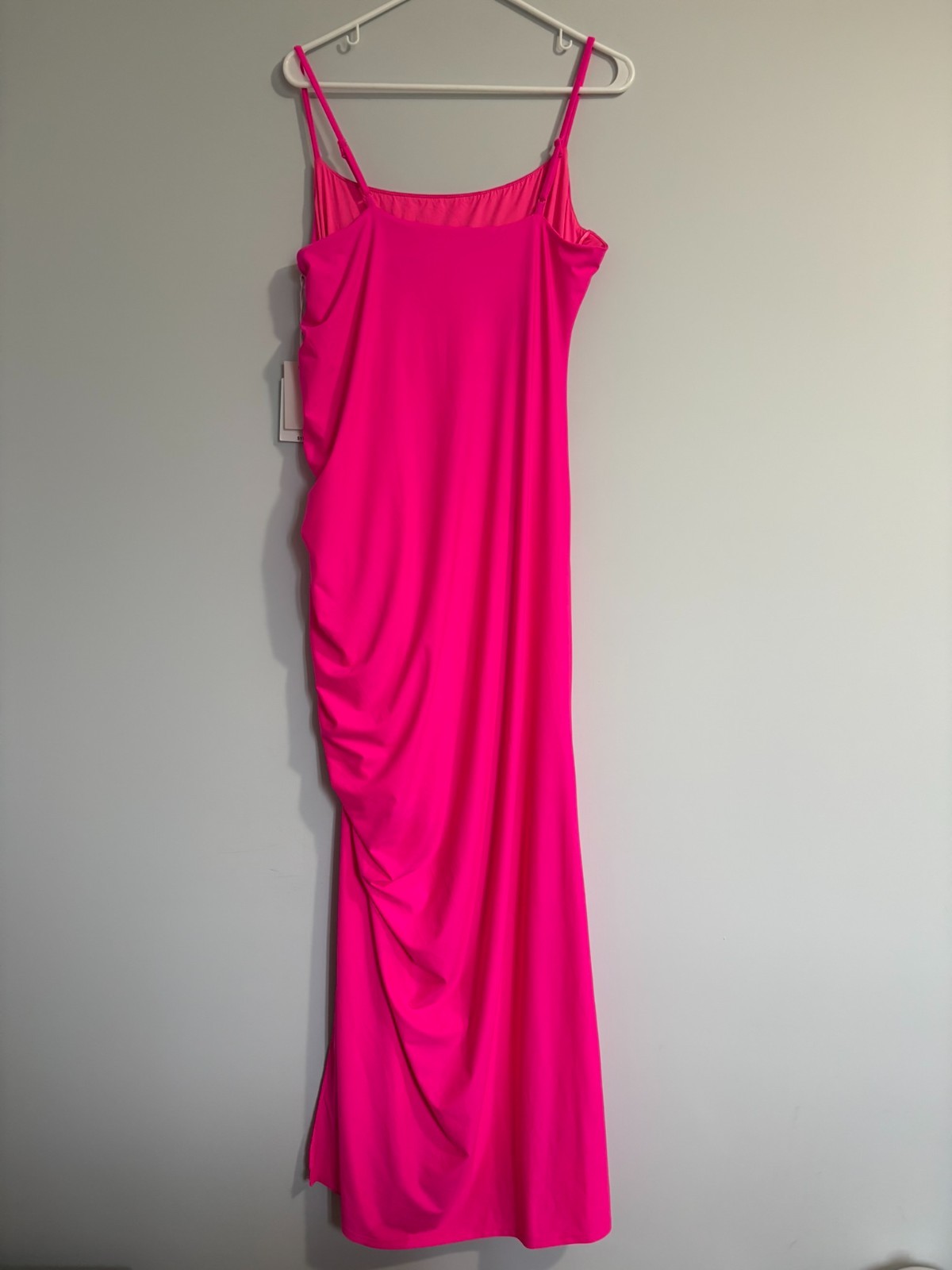 NWT Good American Maxi Dress Sz 5 Slit Spaghetti Staps Ruched Side Knockout Pink