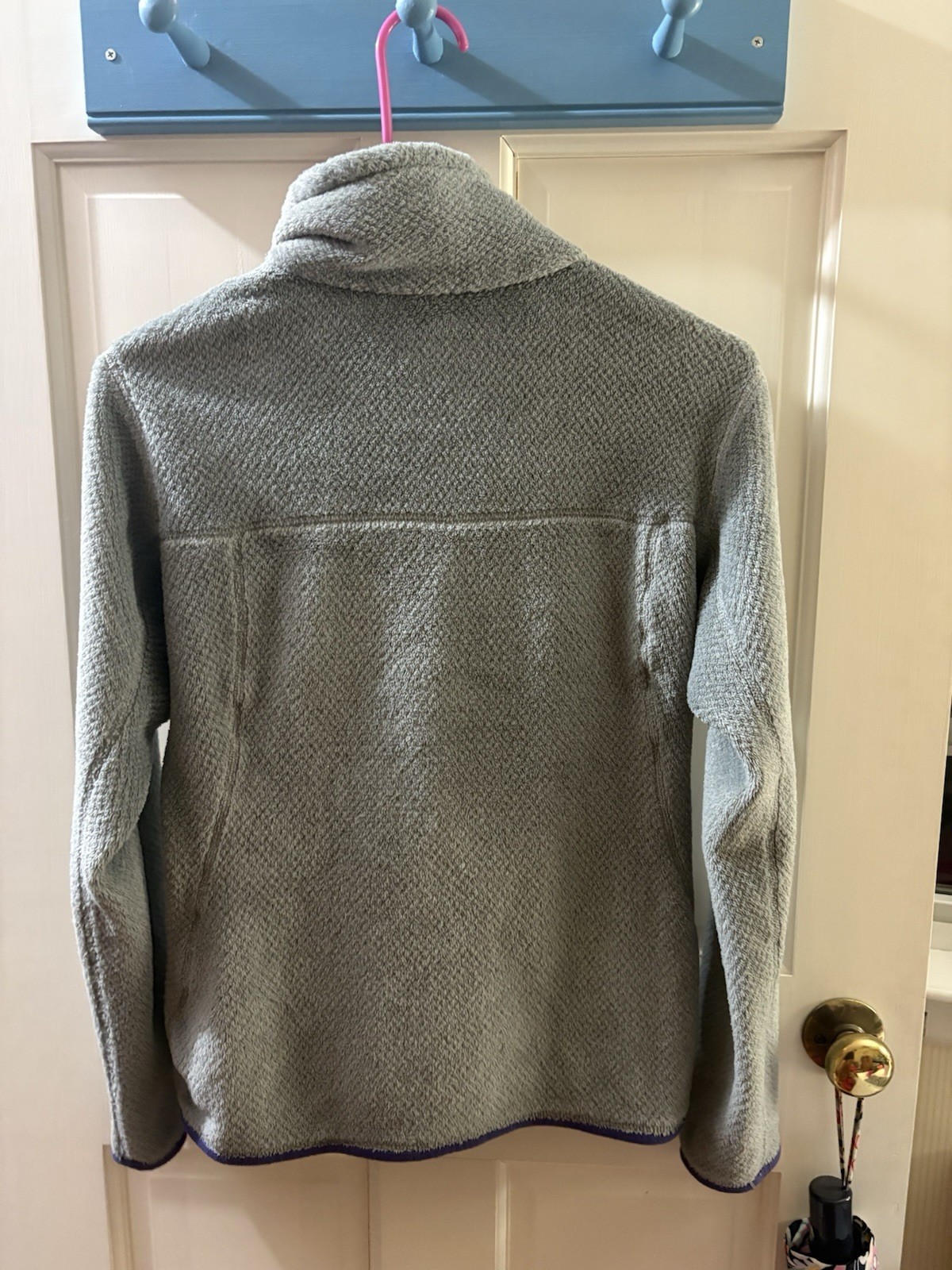 Patagonia Synchilla Women’s Snap Pullover Jacket Gray/Purple Pockets Size S
