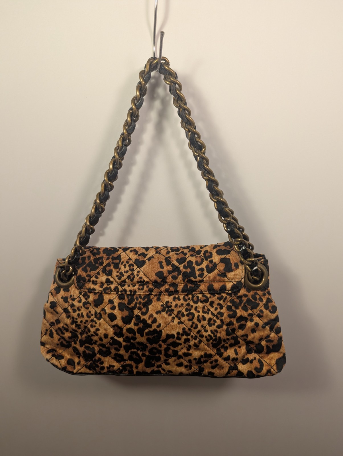 Designer Talbots Leopard Print Quilted Shoulder Bag Chain with Leather Straps