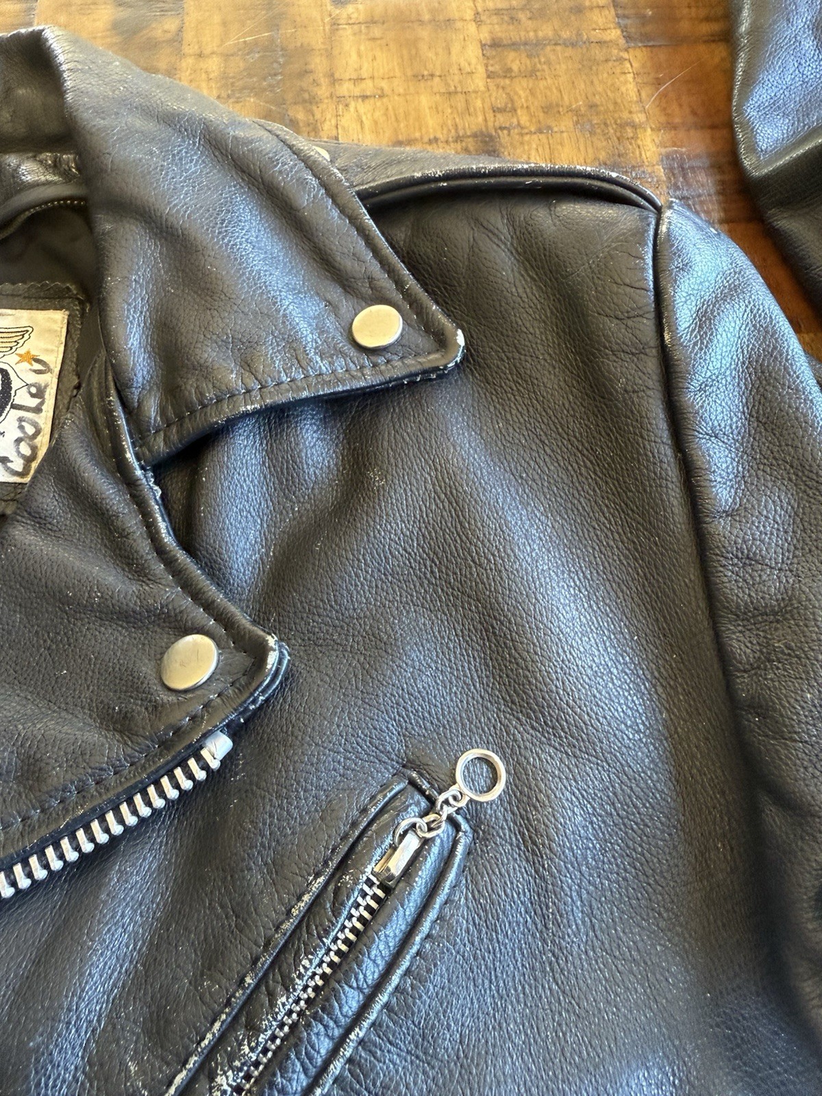 Vintage Open Road Men’s Small Black Genuine Leather Motorcycle Biker Moto Jacket