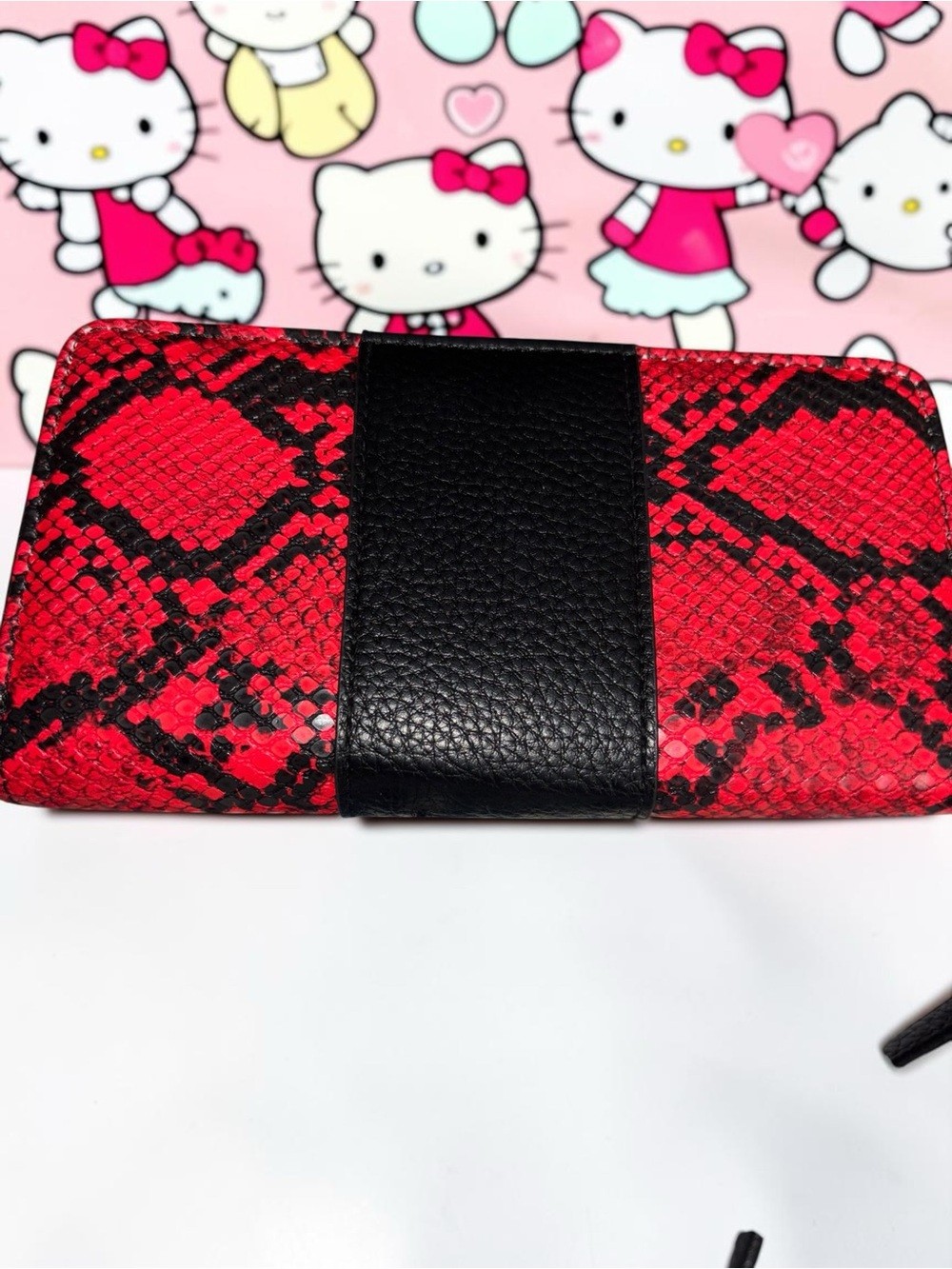 Ed Hardy Red Black Snake Print Zip Around Wristlet Wallet Cross Y2K NWT