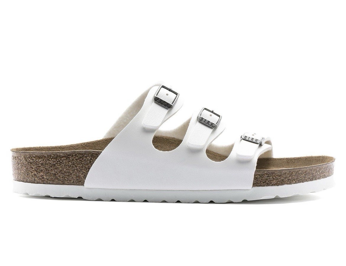 Birkenstock White Florida 3-Strap Buckle Slide Sandals Narrow Fit EU 39 US 8-8.5