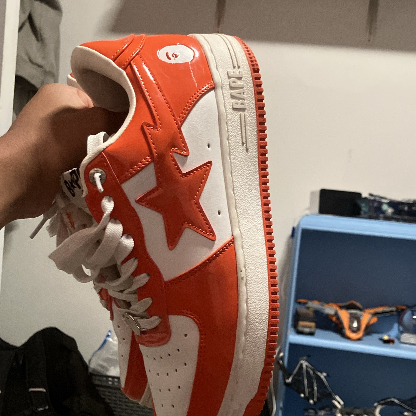 A Bathing Ape BAPE STA Men’s Low Top Lace-Up Sneakers Orange/White Colorblock