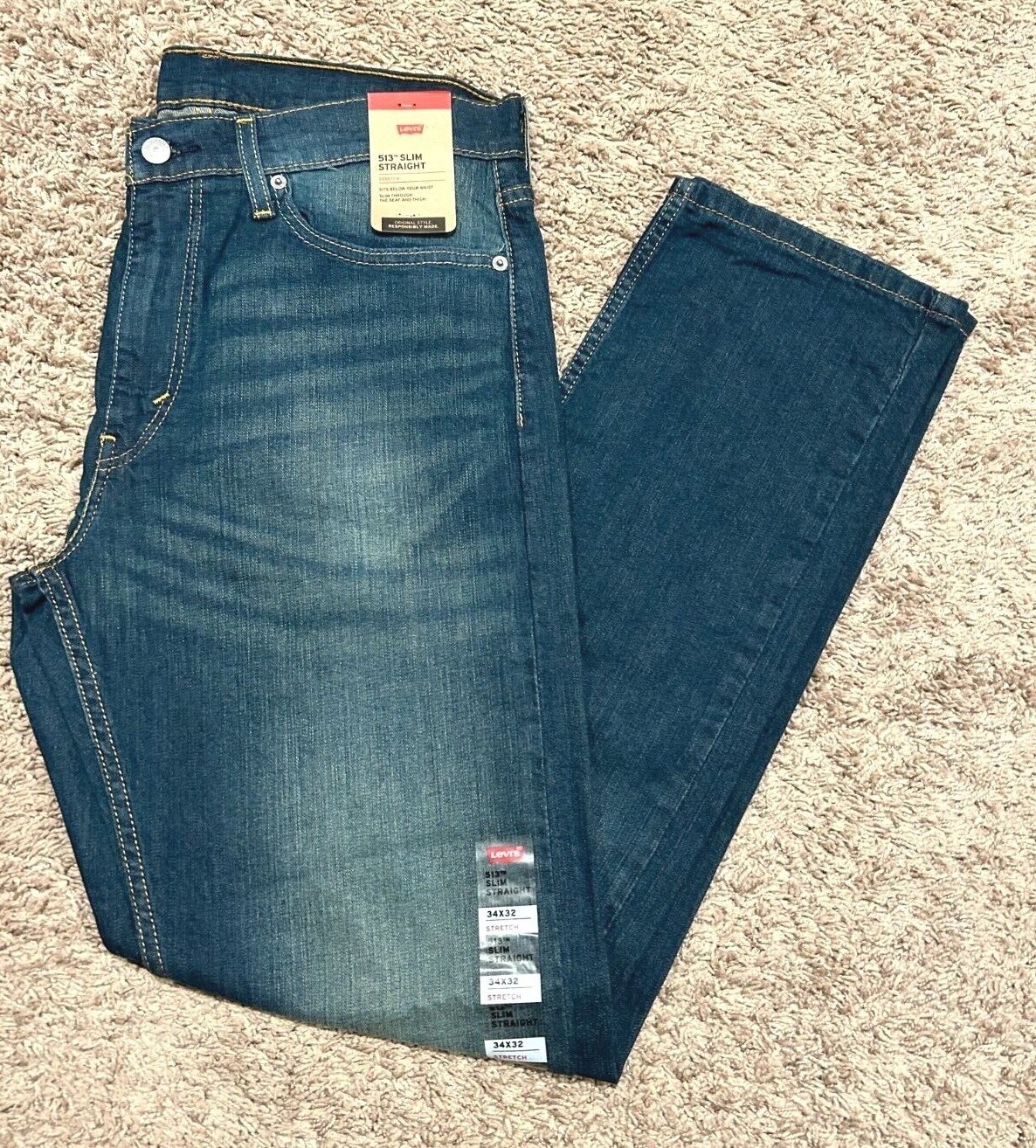 Levi’s 513 Slim Straight Blue Jeans W/ Stretch Men’s Sizes RT$69.5 NWT 0200