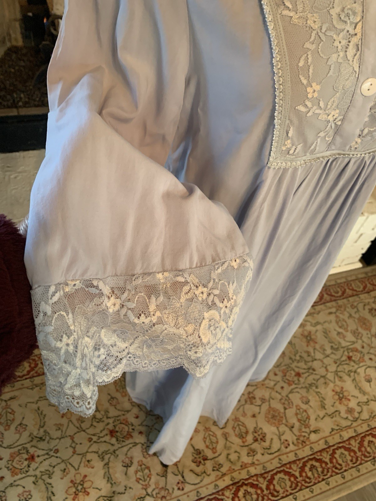 French Country Cottagecore Blue Prairie Dress Lace Trim Sz 8 ~ 36” Bust ~47” Lng