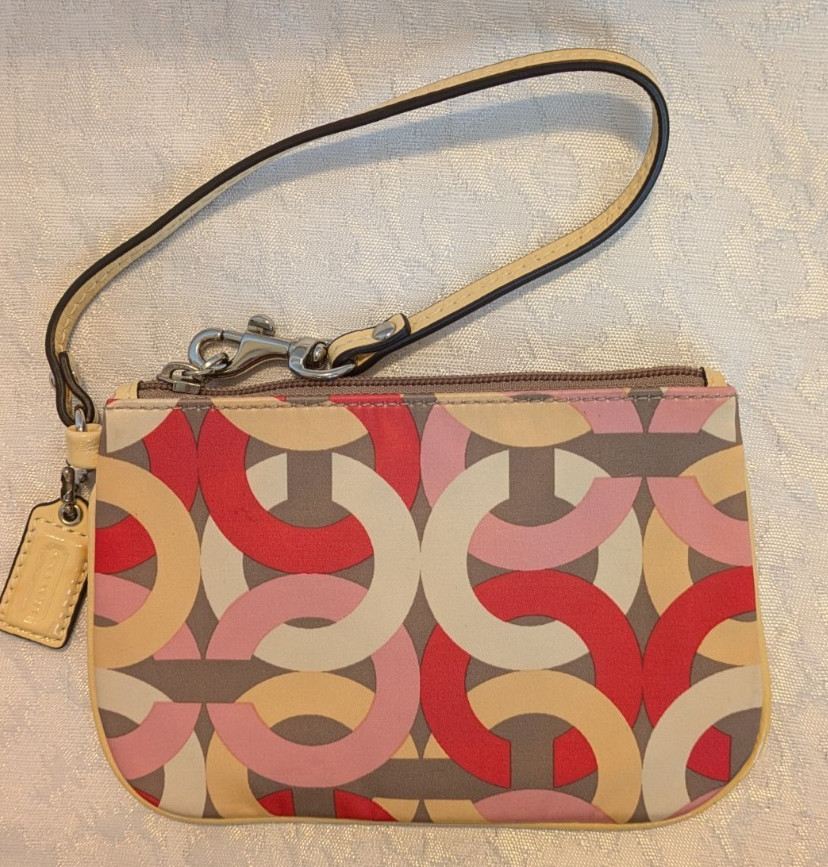 Coach Small Wristlet Corner Zip Signature Monogram C Logo Multicolor Pink