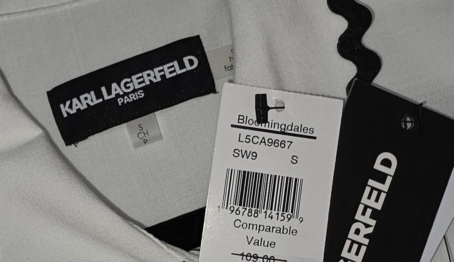 Karl Lagerfeld Paris S White Black Ric Rac Trim Button Blouse NWT MSRP $109