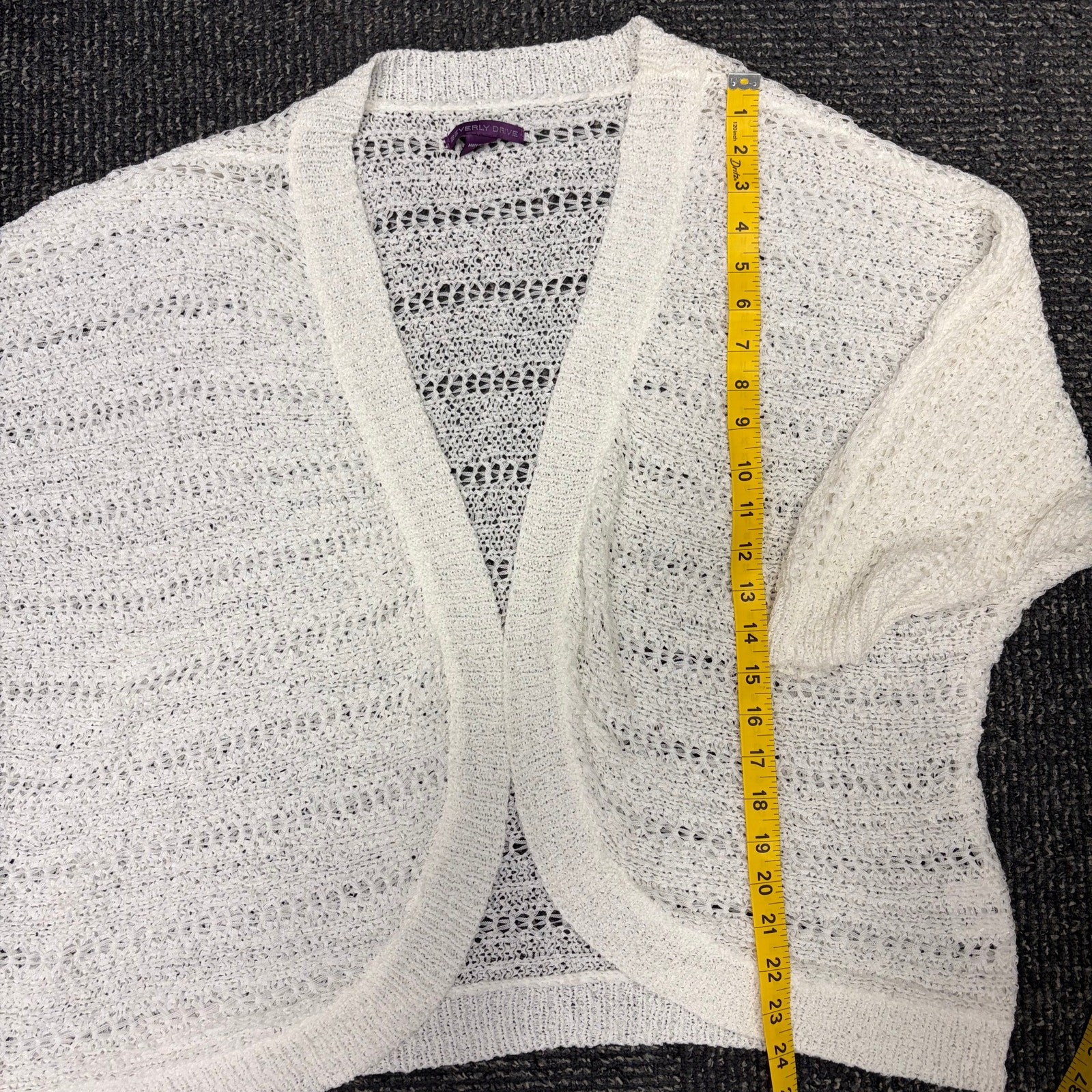 Beverly Drive Open Weave Crochet White Sweater Dolman Sleeves Boho Cottage 2X