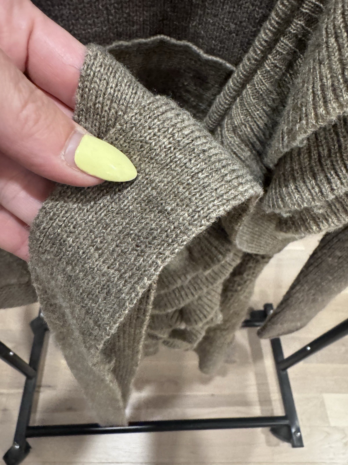 Small Taupe Ruffle Front Wool Blend Knit Cardigan Sweater