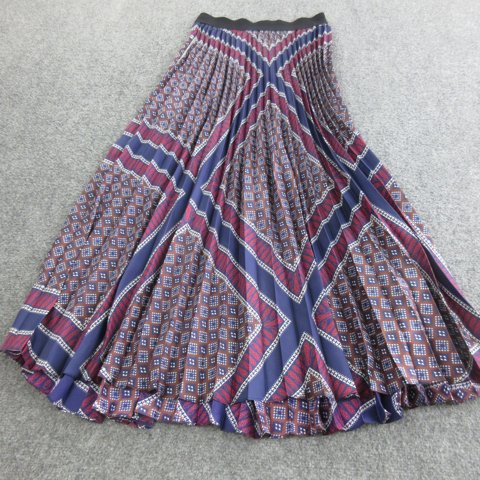 Sandro Skirt Womens 34 Blue Geometric Print Pleated Maxi Elastic Waist Boho