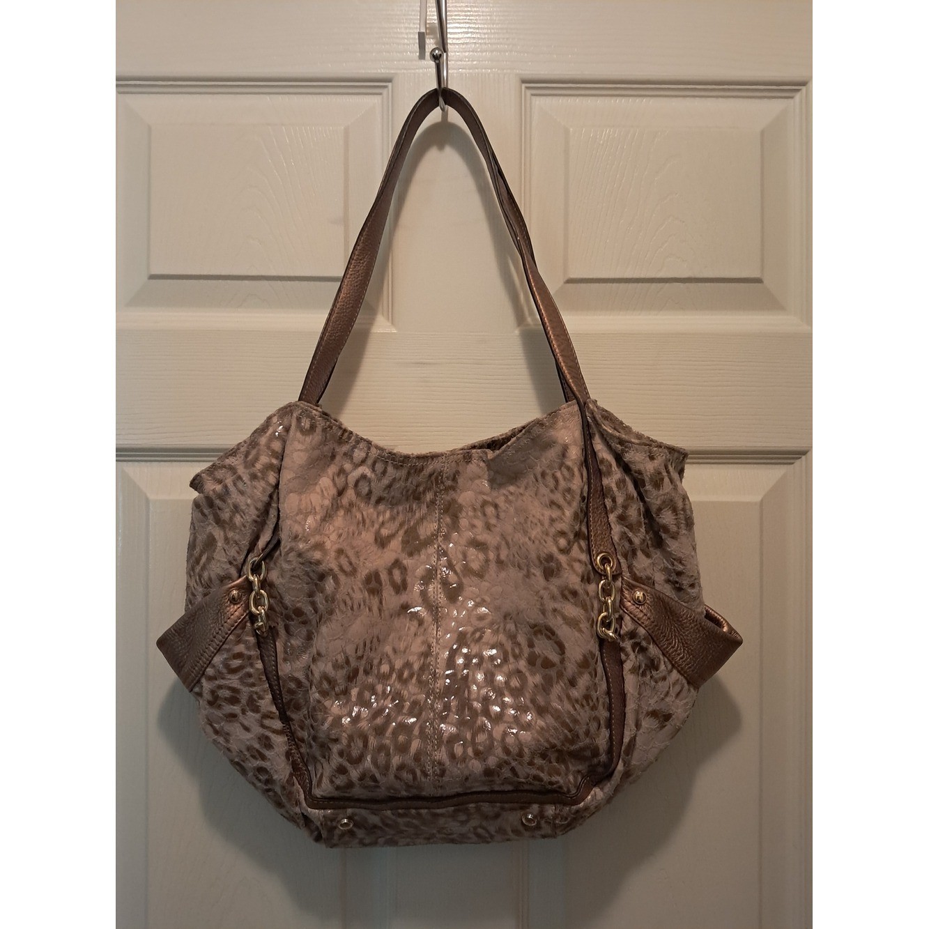 B. Makowsky Beige Shoulder Bag with Gold Hardware