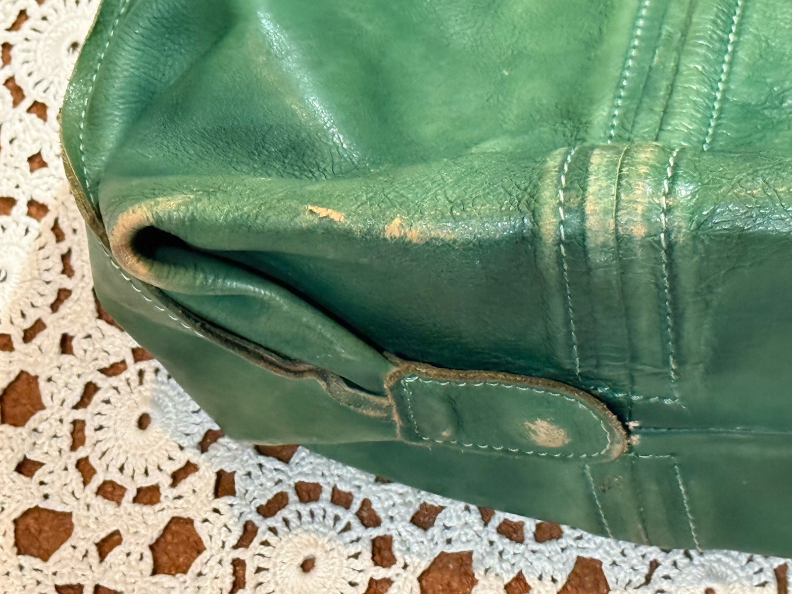 Old Trend Forest Island Green Tote Satchel Bag Purse Distressed Leather Boho