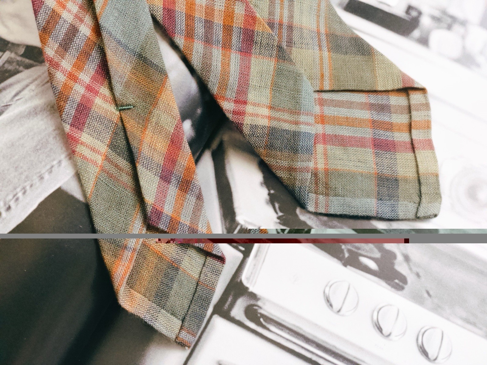 POLO RALPH LAUREN Vintage Made In USA Summer Plaid 100% Linen Slim Tie NOS