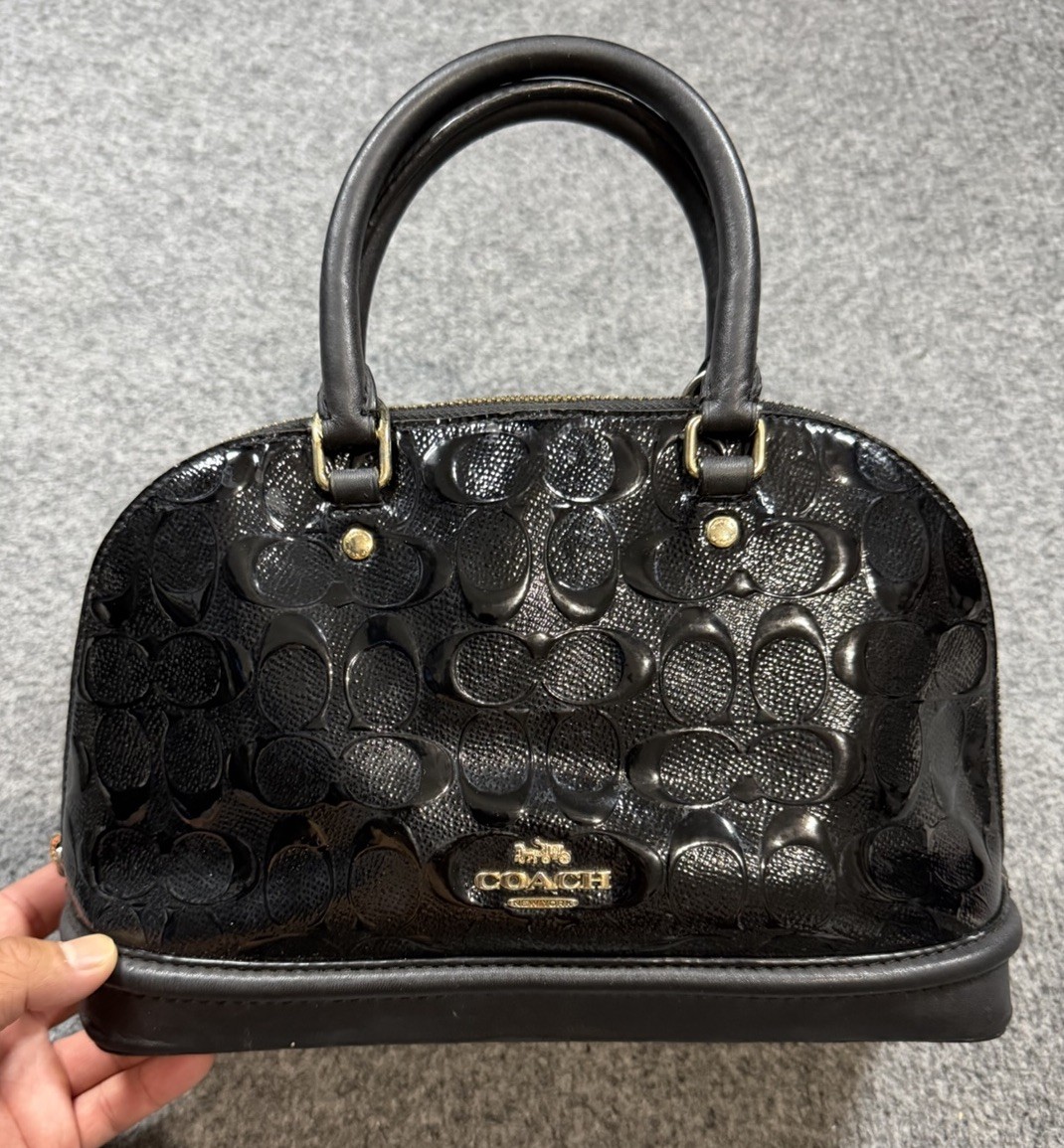 Y2K Coach Mini Sierra Satchel Bag Black Embossed Signature Leather