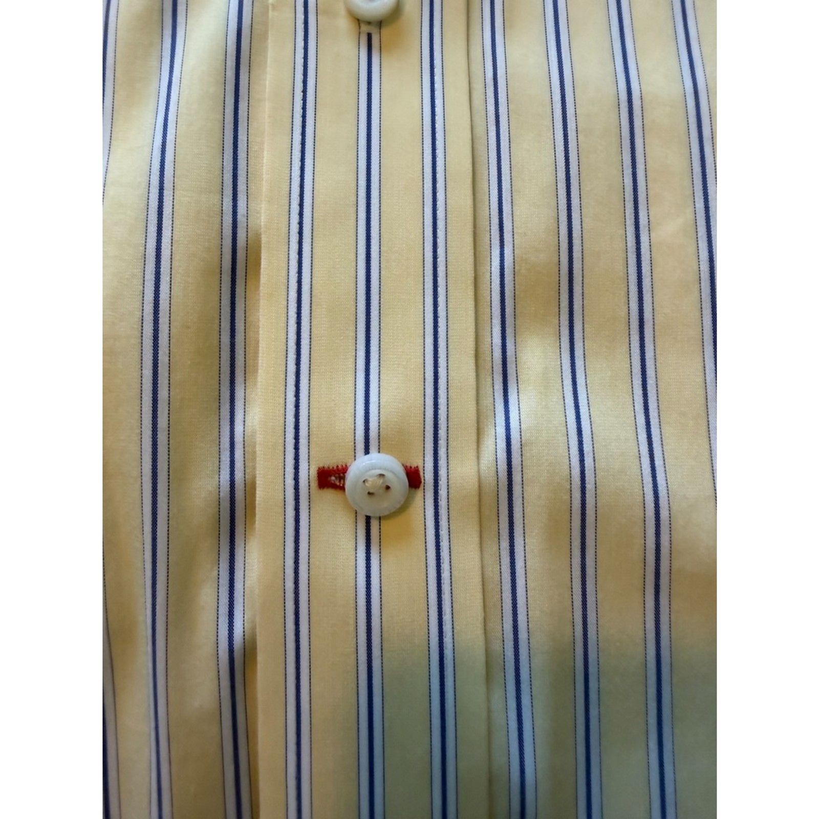 Cremieux Classics Mens Large L Yellow Striped Dress Shirt Long Sleeve Blue Cuff