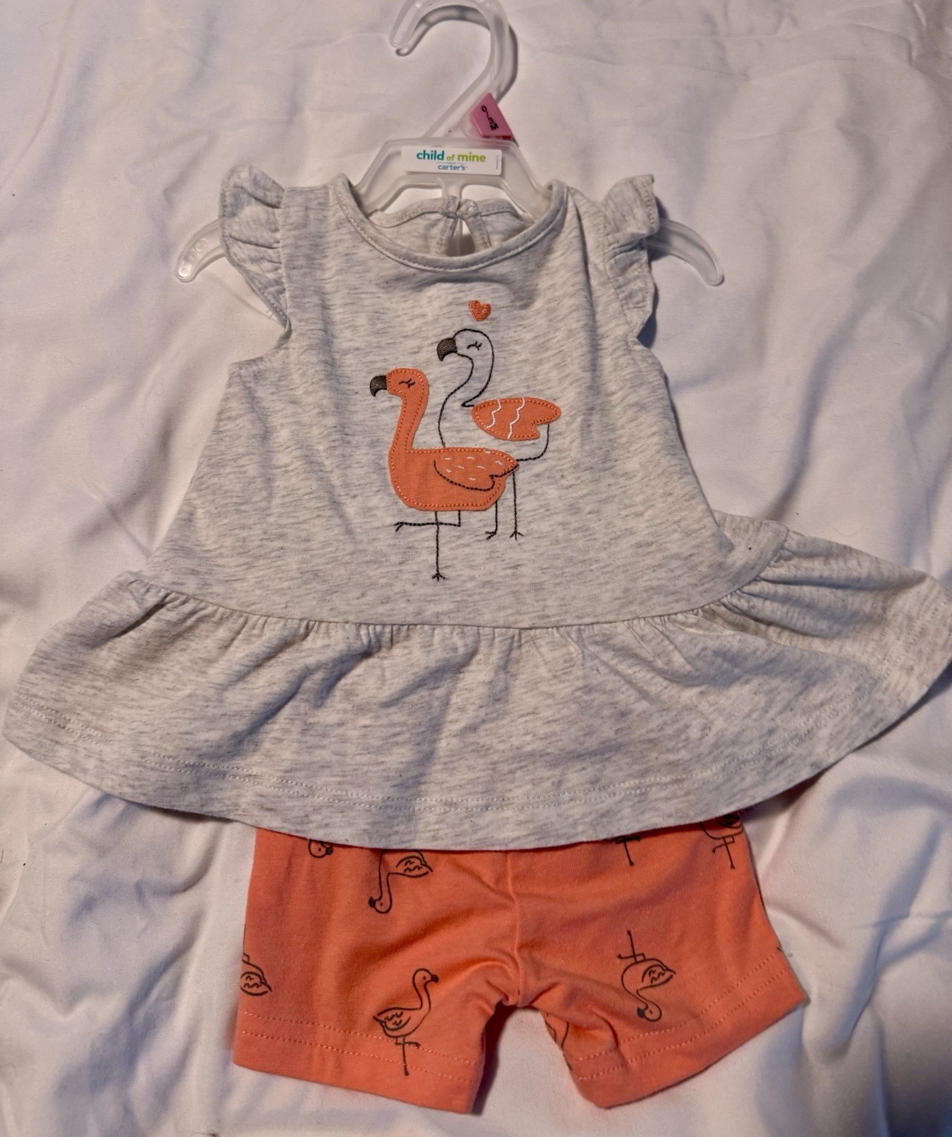 Child of Mine by Carter’s Girls 0-3M 2pc Gray/Orange Flamingo Ruffle Set