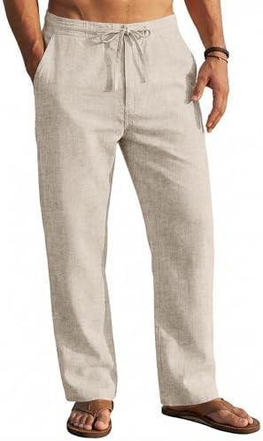 Coofandy Pants Soft Solid Mens Casual Elastic Waist Drawstring Yoga Beach