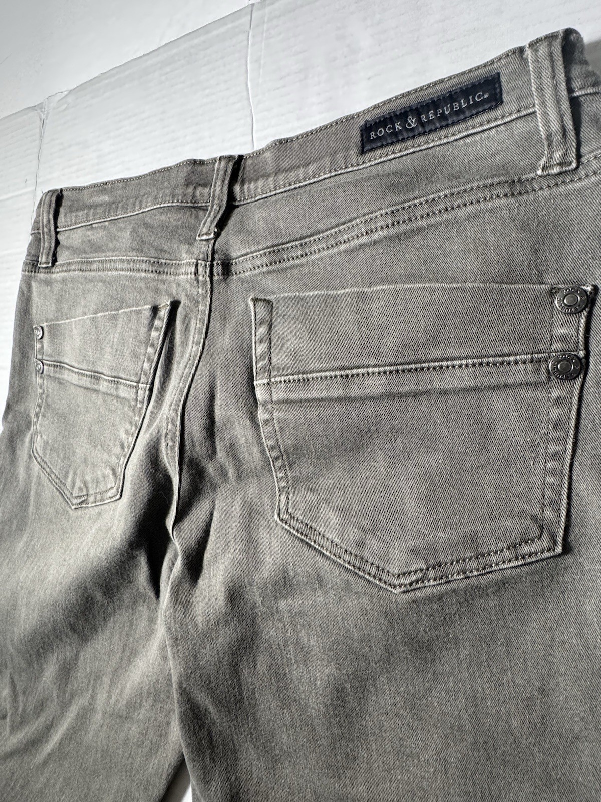 Pre Owned Excellent Rock & Republic Kashmiere Denim Jeans Olive Green Women 12 M