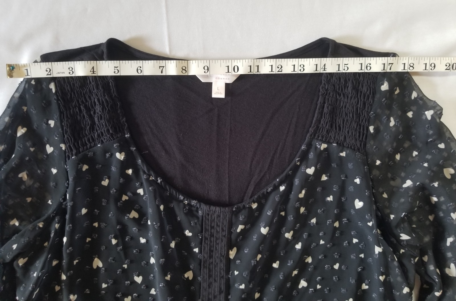 LC Lauren Conrad Black Peasant Blouse Pink Hearts Long Sleeves Boho L Romantic