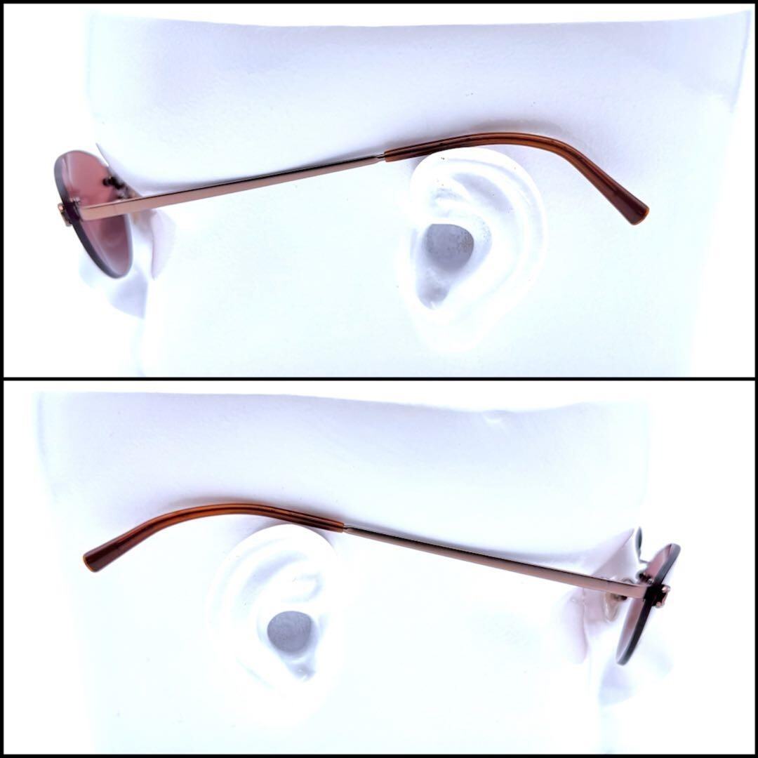 CHANEL 4003 Rimless Oval Sunglasses Bronze Red Lens Coco Mark Retro Chic