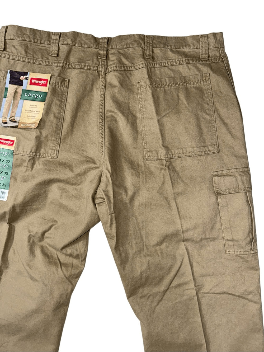 NEW NWT Wrangler Cargo Pants Beige Tan 100% Cotton size 44 x 32 Loose Fit