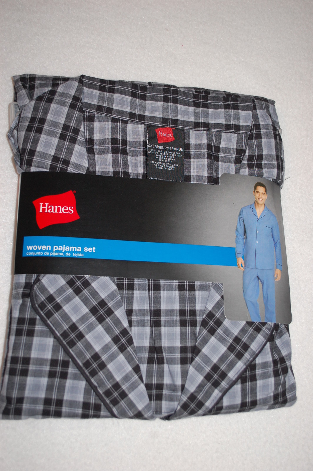 Mens L/S PAJAMA SET Lt Weight BLACK GRAY PLAID Button Fly & Waist S M XL 2XL
