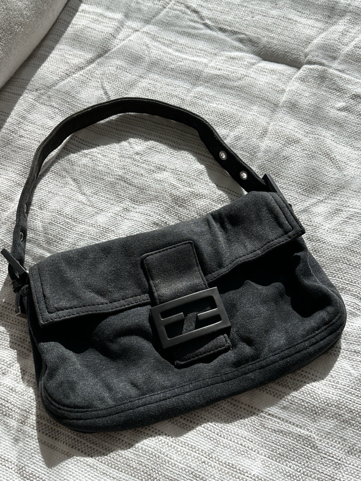 FENDI Mamma Baguette Shoulder Hand Bag Cotton Gray