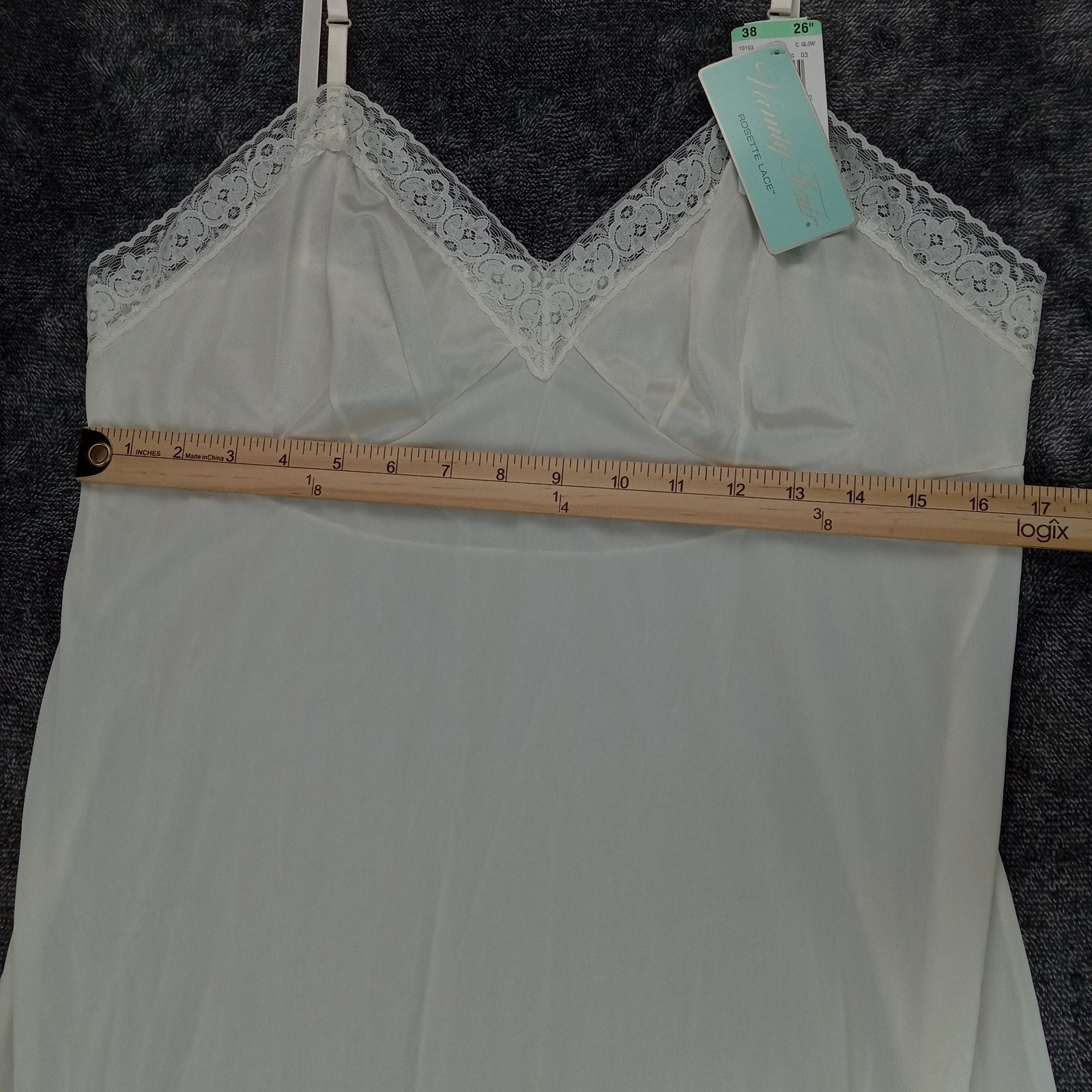 Vanity Fair Rosette Lace Full Slip Ivory Dress Womens 38 C Glow 10103 New 26″